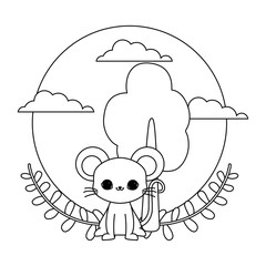 cute mouse animal with tree plant