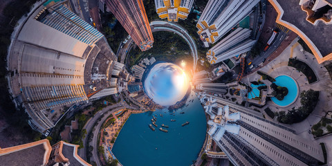 Panorama aerial view of Hong Kong landscape in  Tsuen Wan District