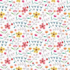 Fototapeta na wymiar Seamless pattern background with flowers and leaves. Vector illustration for fabric and gift wrap design.