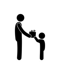 man gives presents to children, stick figure holiday illustration, wake up simple people icons