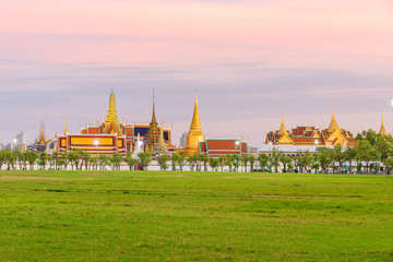 Wat Phra Keaw Public landmark of Thailand in sunset time 