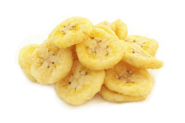 Dry banana chips isolated on white backgrond