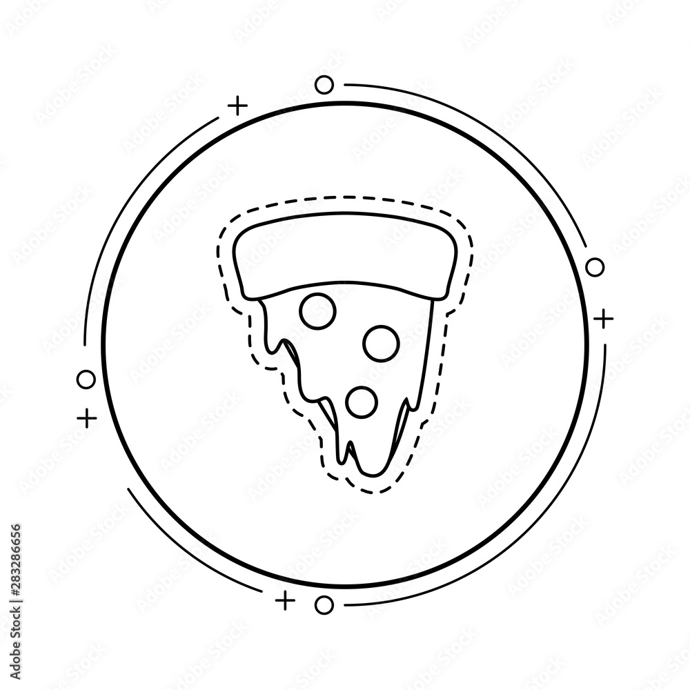 Poster patch of delicious pizza fast food in frame circular
