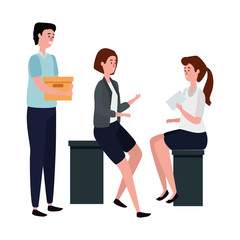 elegant business people seated in benchs