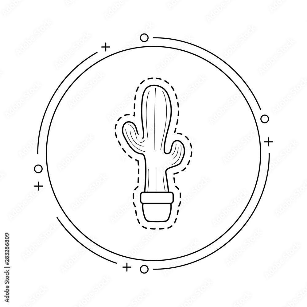 Poster patch of cactus in pot plant with frame circular