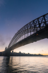 Dawn view before sunrise at Sydney Harbour Bridge.