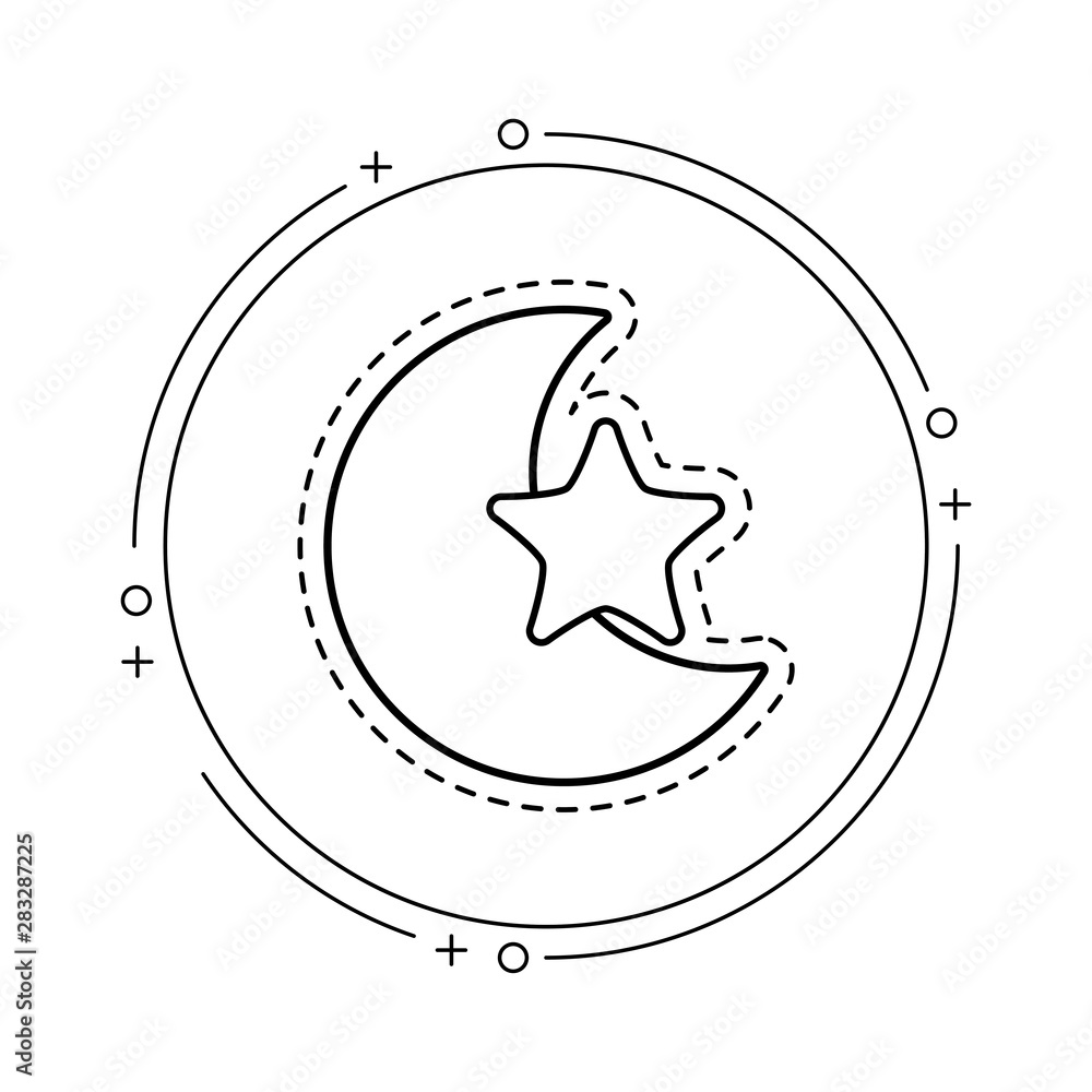 Poster patch of cute moon and star in frame circular