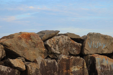 Stone lined in the beach