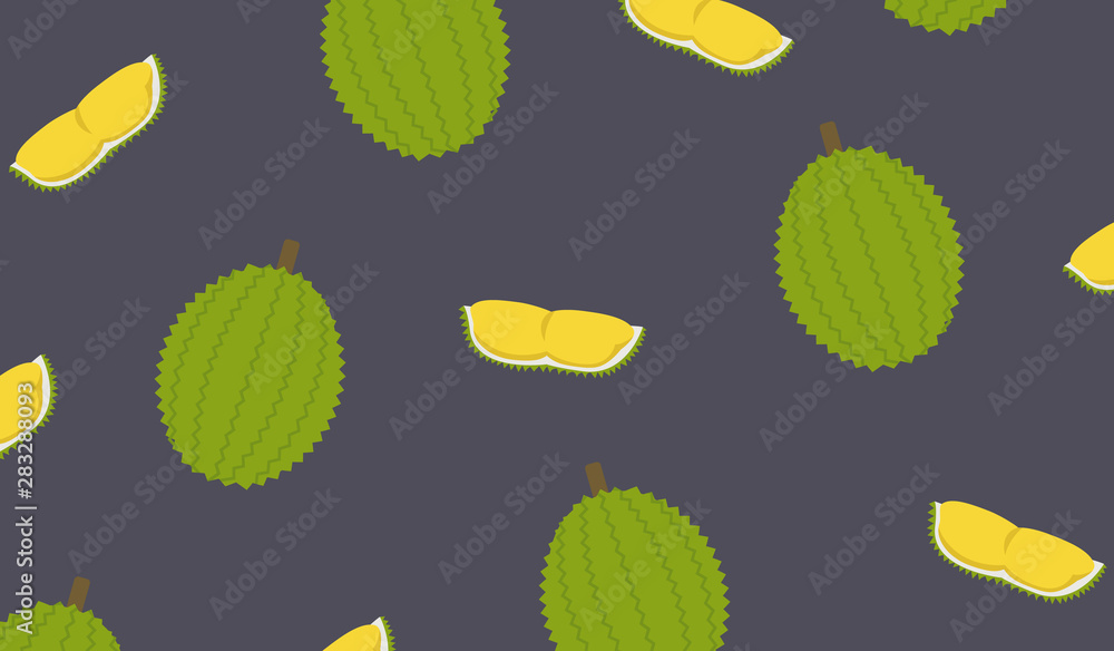 Poster durian and cut piece pattern background vector.king of fruit design pattern.tropical friut flat styl