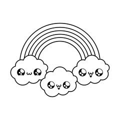 cute rainbow with clouds kawaii style
