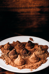 Homemade chocolate truffles coated in cocoa powder