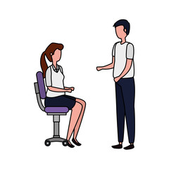 elegant business couple workers seated in office chairs