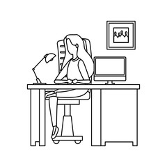 woman in office workplace scene with desktop