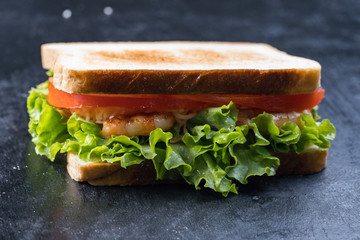 Fresh sandwich with shrimp and egg in Swedish style