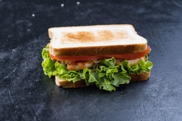 Fresh sandwich with shrimp and egg in Swedish style