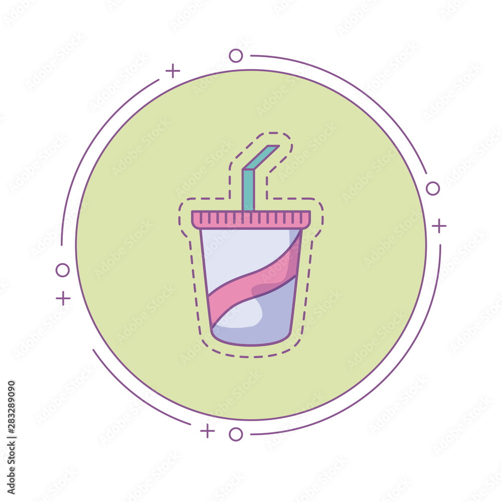 Poster patch with plastic bottle drink in frame circular