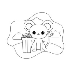 cute mouse animal with gift box