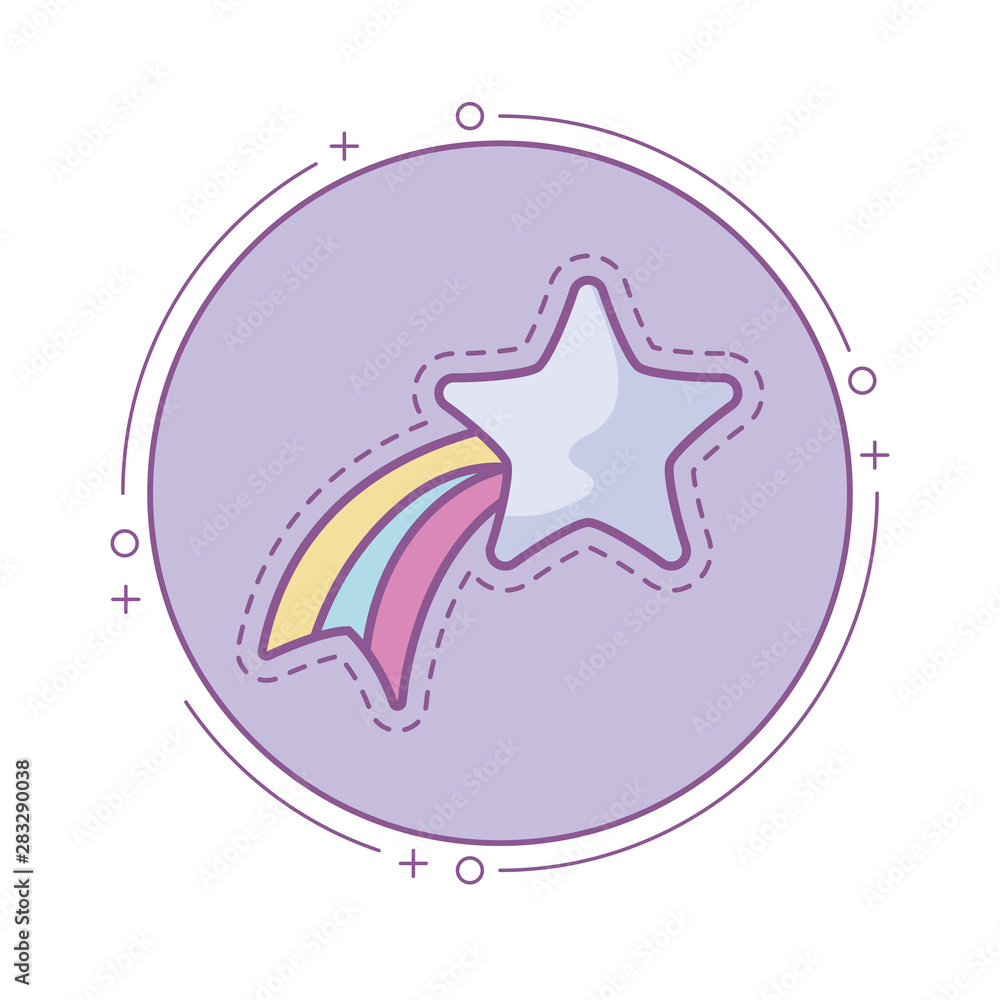 Poster patch of cute shooting star applique in frame circular