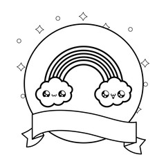 cute rainbow with clouds and ribbon decoration kawaii style