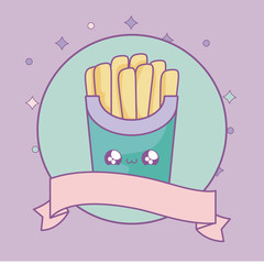 fresh french fries with ribbon decoration kawaii style