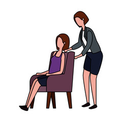 elegant businesswomen workers in the sofa