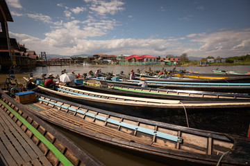 Long Tail Boats waiting for fares