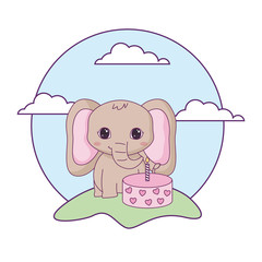 cute elephant animal with cake of birthday