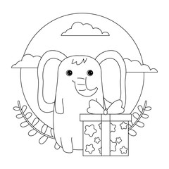 cute elephant animal with gift box