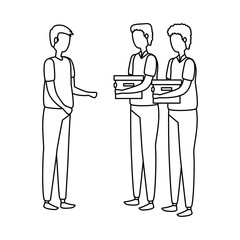 elegant businessmen workers lifting boxes