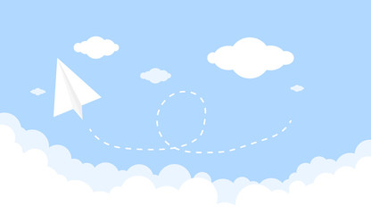 Paper airplane floating on the sky vector illustration.
