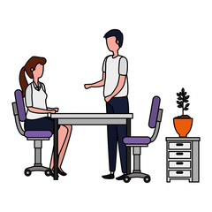 couple in office workplace scene icons