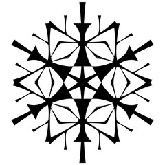 Black snowflake on a white background in the style of hand drawing. Snow icon, snow logo. Element to create a design for winter themes.