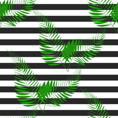 Tropical palm leaves, jungle leaves, beautiful seamless floral pattern background. Abstract striped geometric texture