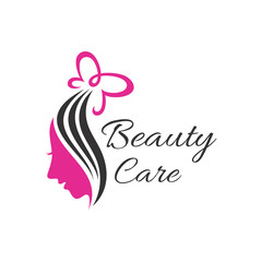 woman beauty with butterfly logo.flat style.health care icon.female vector.modern design