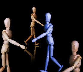 Different color wooden mannequins