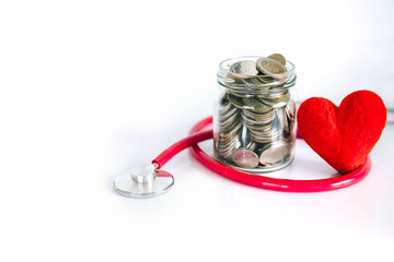 Health  insurance and Medical Healthcare heart disease concept , red heart shape with stethoscope , financail healthcare