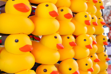 A background of several rubber duckies