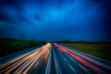 busy highway traffic at night