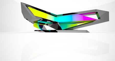 Abstract architectural black and color gradient gloss interior of a minimalist house with large windows. 3D illustration and rendering.