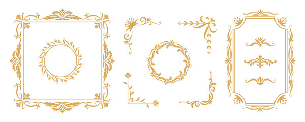 Decorative frame elements. Vintage floral ornamental borders and dividers for greeting and invitation cards. Vector design royal collection floral ornament with calligraphy pattern