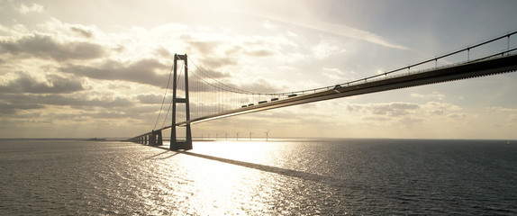 oresund bridge going from denmark to norway shot from a boat