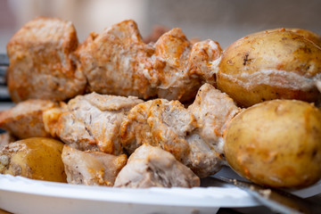 Skewers in the tandoor. Cooking kebab of meat in a tandoor.