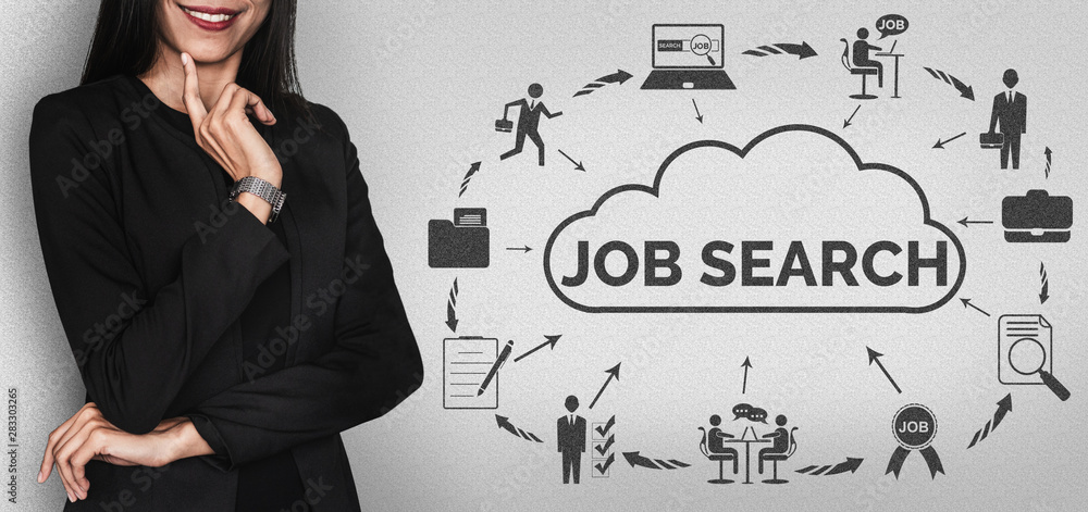 Poster human resources recruitment and people networking concept. modern graphic interface showing professi