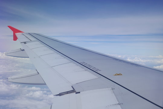 Airplane wing: Pictures from the plane window in the sky