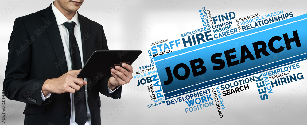 Poster human resources recruitment and people networking concept. modern graphic interface showing professi