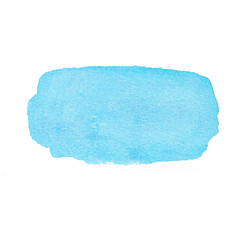 Watercolor hand drawn isolated big blue watercolor spot. Abstract background. Blurry drawing, paint running, flowing painting. Bright painted backdrop. Stain drawing.  