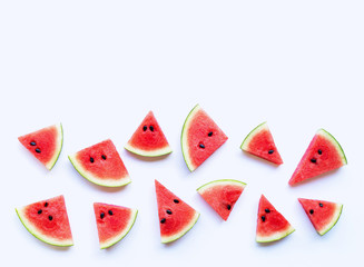 Fresh watermelon slices on white background.