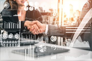 Big Data Technology for Business Finance Analytic Concept. Modern graphic interface shows massive...
