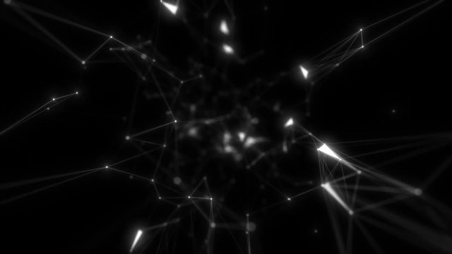 Abstract polygonal space dark background with connecting dots and lines. Programming code abstract technology background footage,concept of software developer and computer script.