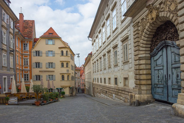 Fototapeta na wymiar Pedestrian street in the old charming city center of Graz, Styria region, Austria